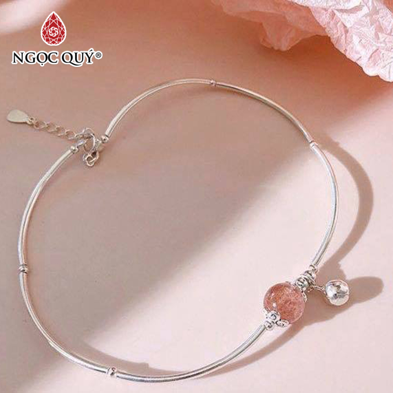 [HCM]Lắc chân bạc đá thạch anh dâu phối chuông treo mệnh hỏa thổ - Ngọc Quý Gemstones