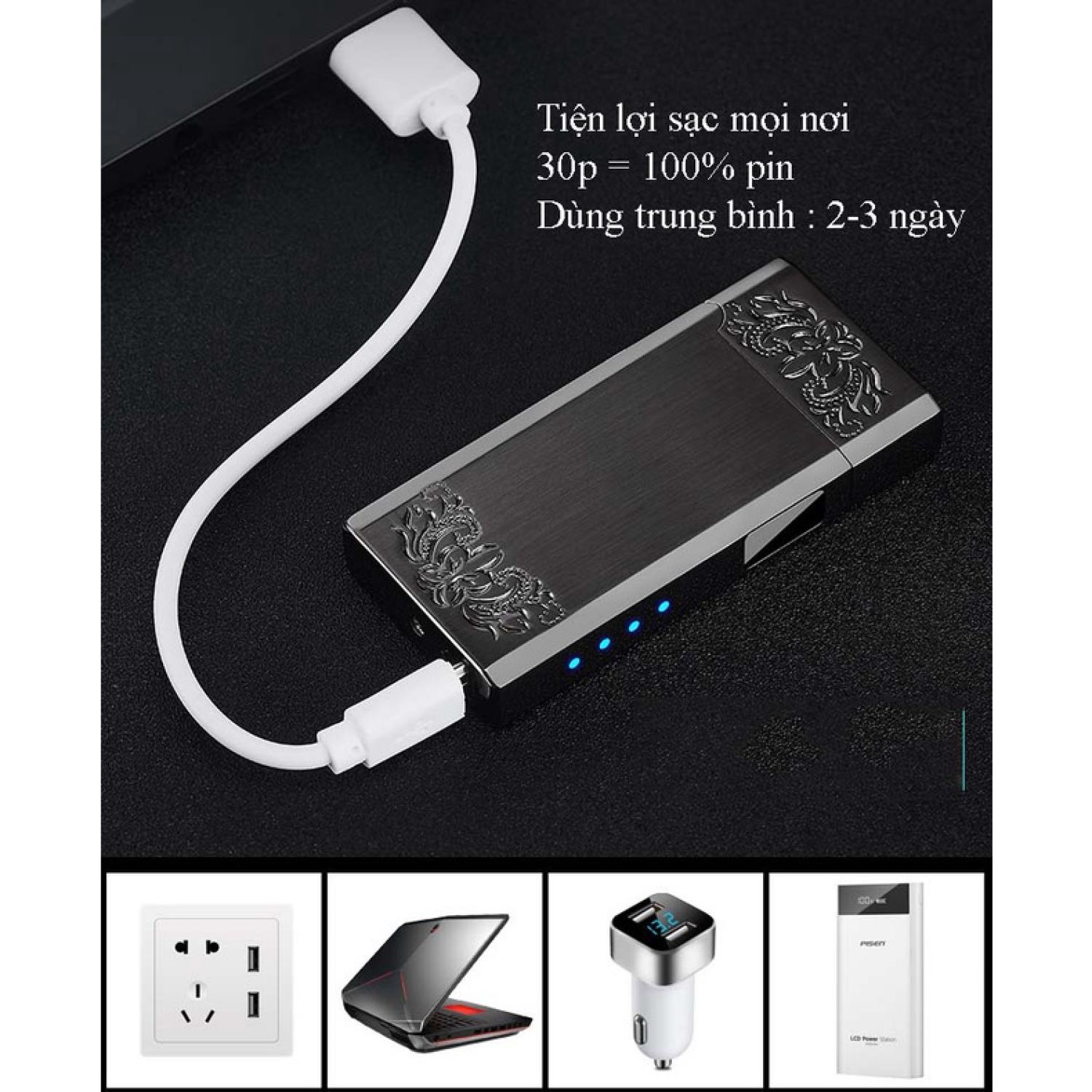 Bật lửa điện DK2201 Cổng Sạc USB Fullbox