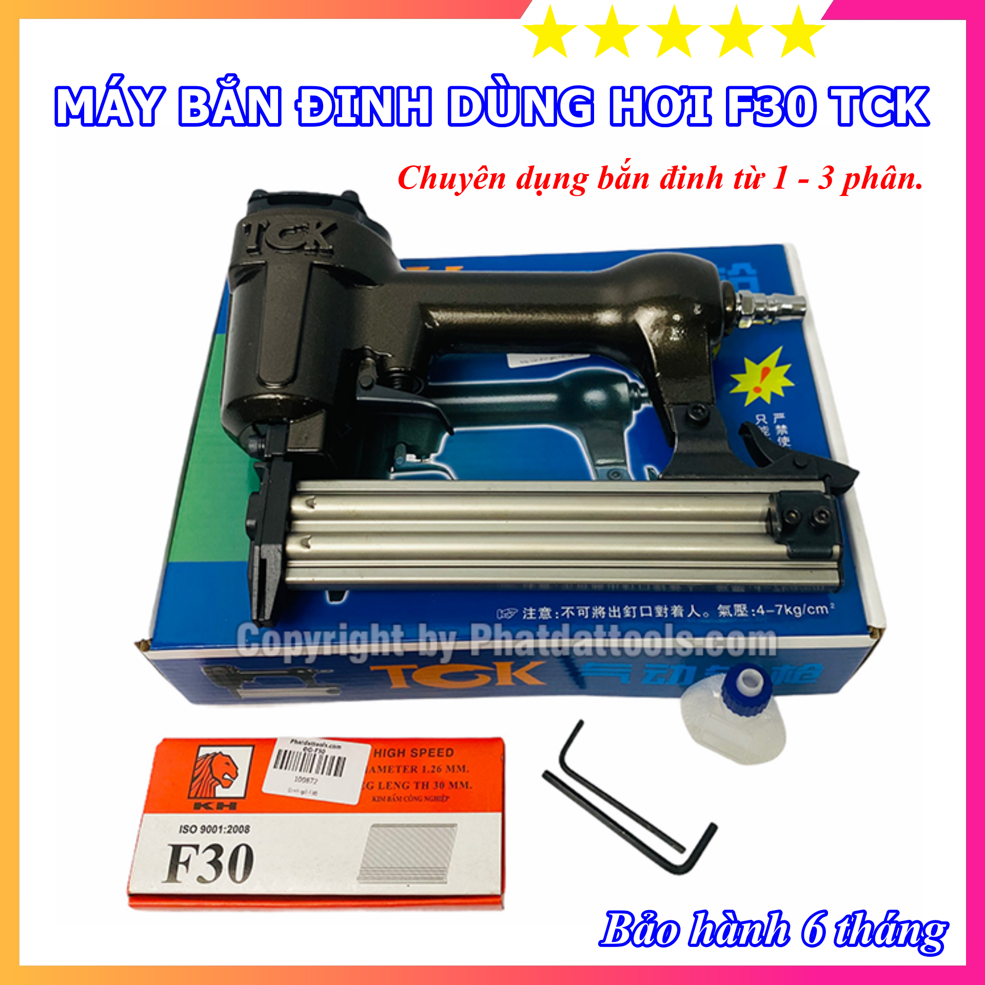 Máy bắn đinh gỗ hơi f30-tck - tặng hộp 5000 đinh gỗ f30 - bắn mạnh, nhả đinh liên tục - bảo hành 6 tháng