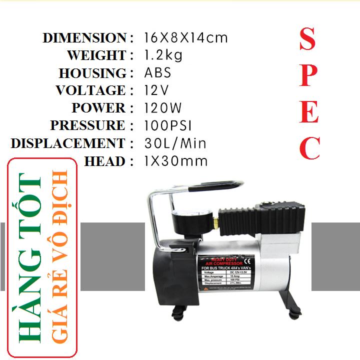 Bộ bơm hơi xe 1 đầu nén 120w