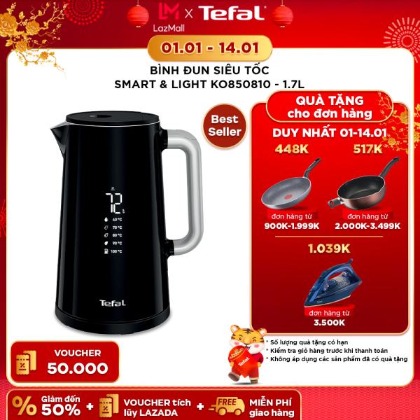 Ấm đun nước siêu tốc Tefal Smart & Light KO850810 - 1800W 1.7L, hàng chính hãng bảo hành 2 năm