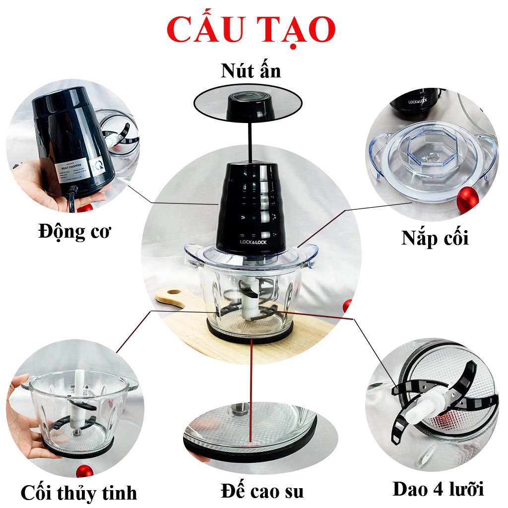 Máy Xay Thịt Lock&Lock Ejm156Blk 1Lít Cối Thủy Tinh.