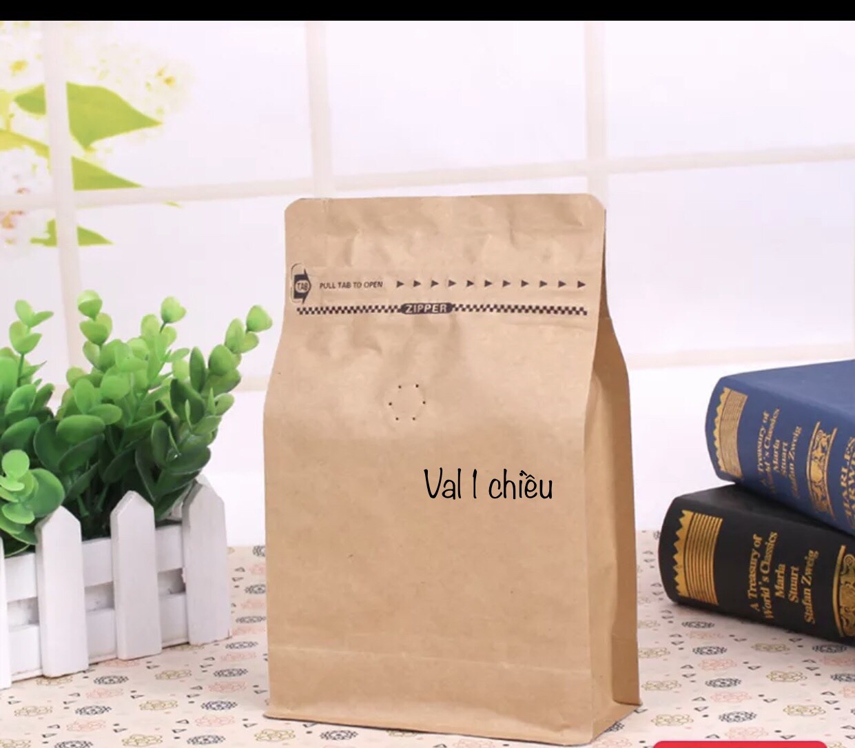 {1kg/size} - túi zip cafe đóng sẵn VAL 1 CHIỀU, dùng đựng trà, cafe