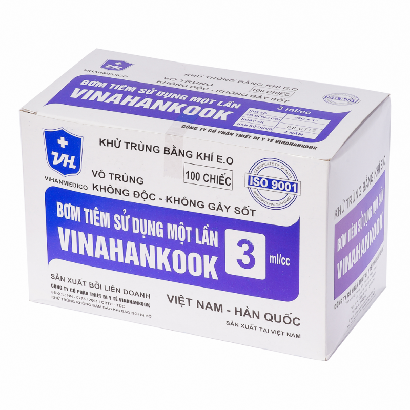 Bơm tiêm Vinahankook 3ml/cc ( cỡ kim 25G x 1 ) nhập khẩu