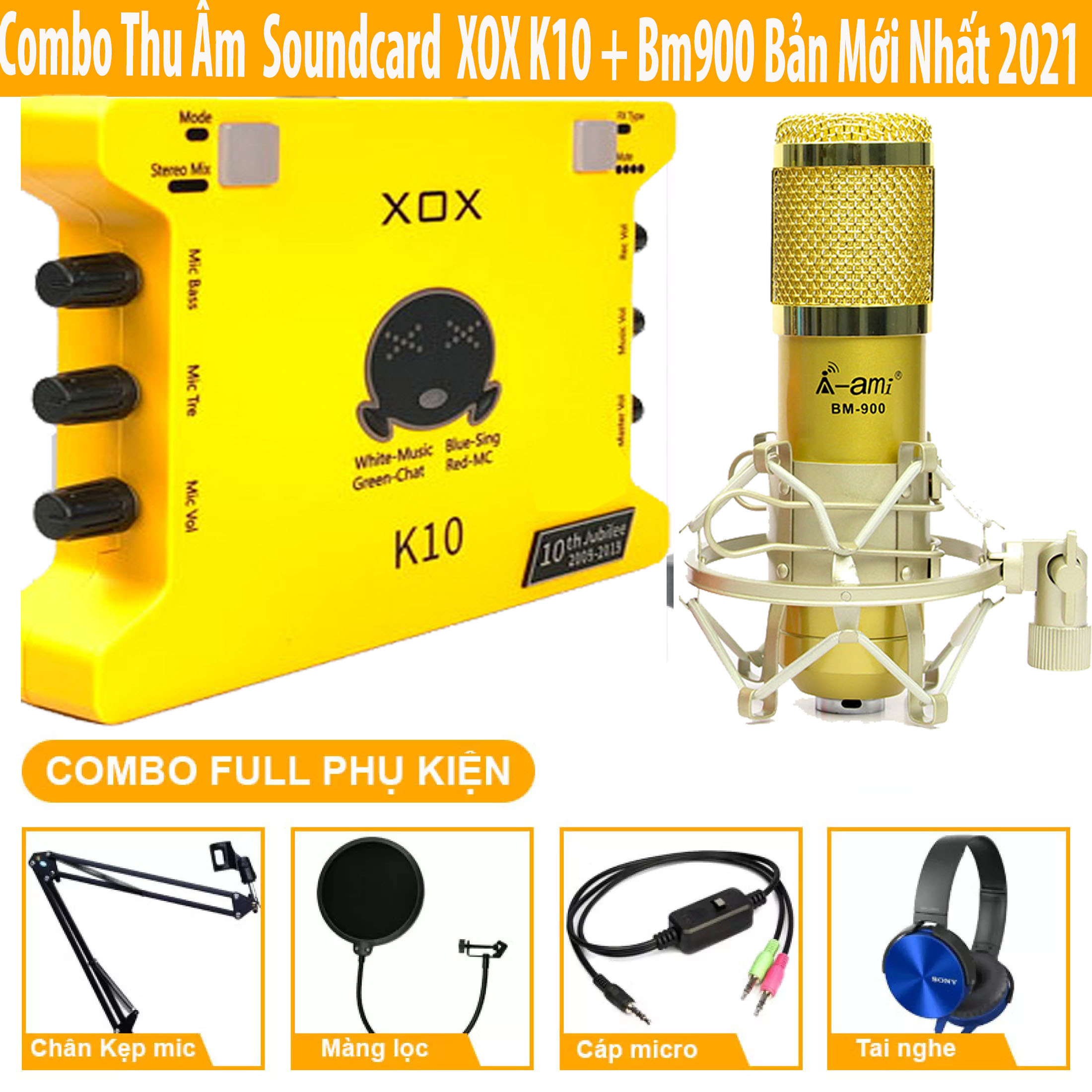 Combo SoundCard XOX K10  - Micro Thu Âm Ami BM900 Live Stream Karaoke Oneline Tại Nhà Chuyên Nghiệp , Combo Thu Âm + Full Phụ Kiện Phục Vụ Cho Ca Hát.Tự Biến Mình Thành Ca Sĩ Chuyên Nghiệp , BH 12T