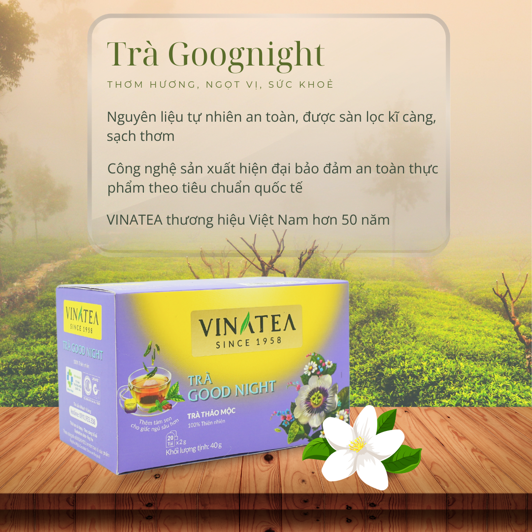 Combo 2 trà ngủ ngon GoodNight 40g, trà túi lọc hộp 20 túi, trà thảo mộc tốt cho sức khoẻ Vinatea