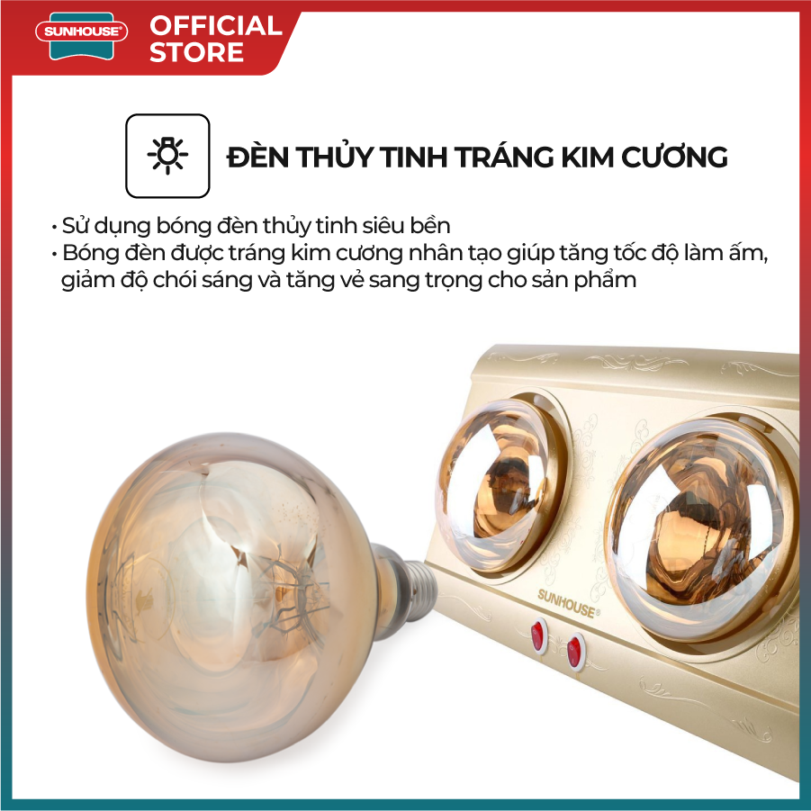 Đèn sưởi phòng tắm Sunhouse SHD3812 - Chống nước IPX4 -Công tắc độc lập dễ dàng điều chỉnh nhiệt độ, tiết kiệm điện năng -Công nghệ sưởi Halogen - Hình ảnh 4