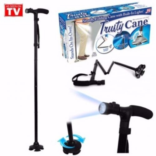 Gậy Chống Chân Chống Trượt Trusty Cane Cho Người Già, Xếp Gọn, Có Đèn Pin, Gậy 4 Chân Hỗ Trợ Người Đau Chân, Khuyết Tật.