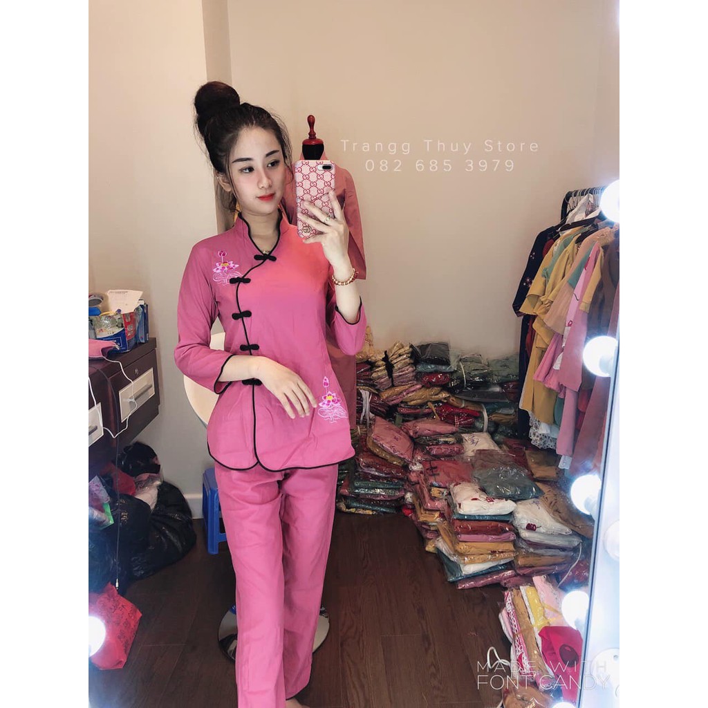Đồ Lam Đi Chùa mẫu Kate cúc chéo nguyên set mát mịn.Chuyên sỉ đồ lam đi chùa