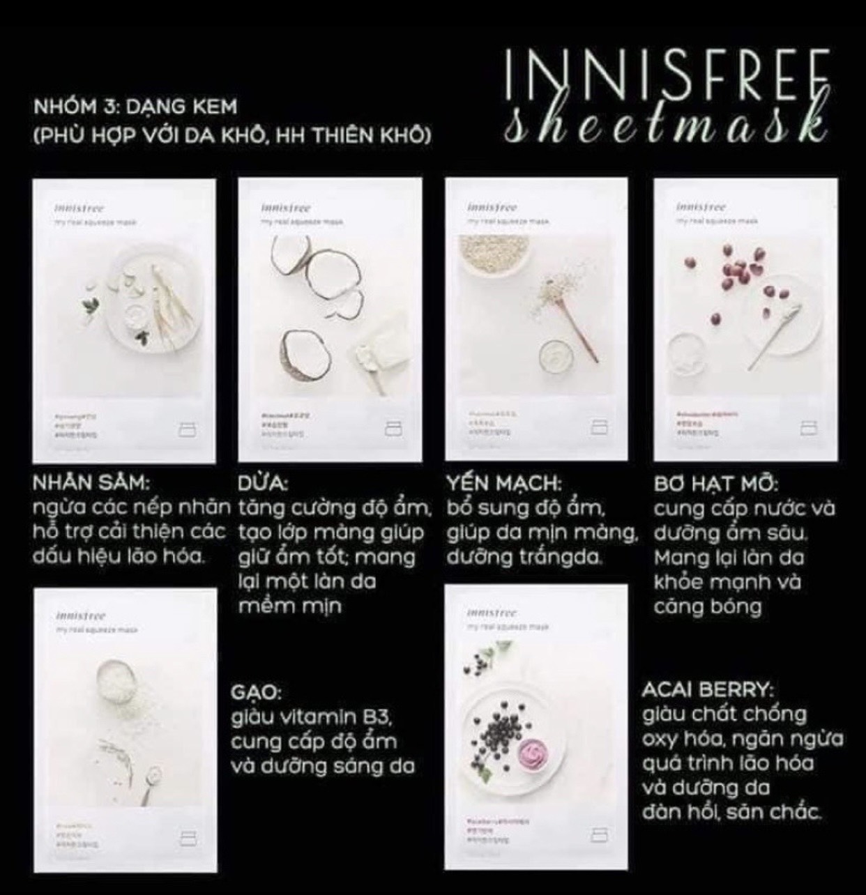 Mặt Nạ Dưỡng Da Innisfree 18 Vị