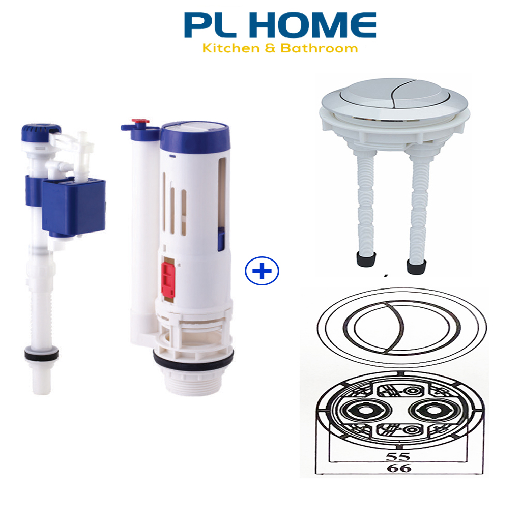 Bộ xả nước bồn cầu 2 khối rời loại 2 nút nhấn, bộ ruột xả nước bệt cầu két rời VS1708 - Chịu được áp suất cao