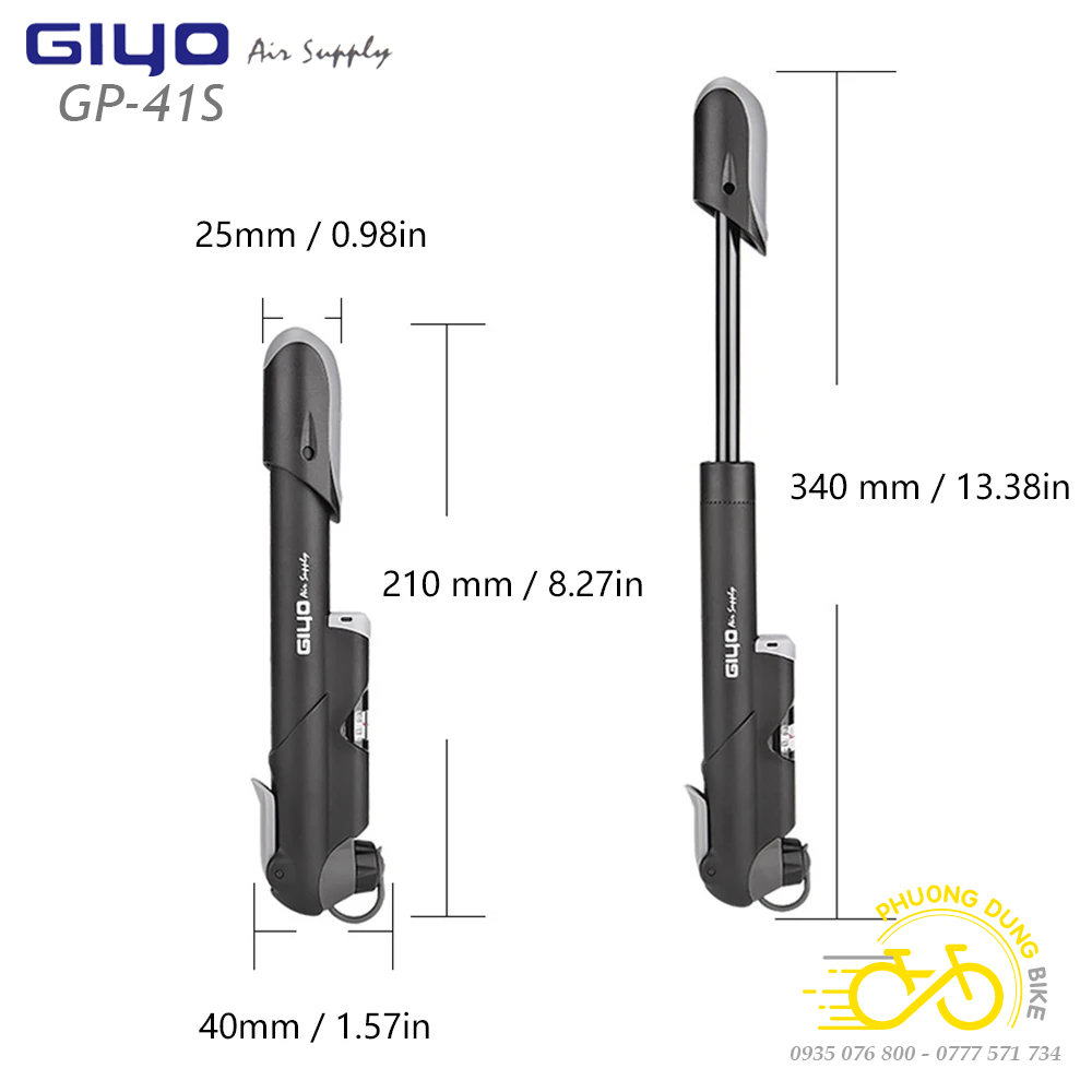 Bơm mini xe đạp GIYO GP-41S có đồng hồ áp suất