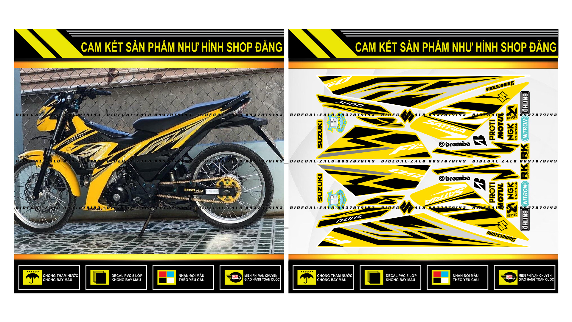 TEM RỜI SATRIA FI MẪU ĐEN XÁM DÁN XE VÀNG ( DECAL CAO CẤP - KHÁNG NƯỚC - KHÔNG BAY MÀU )