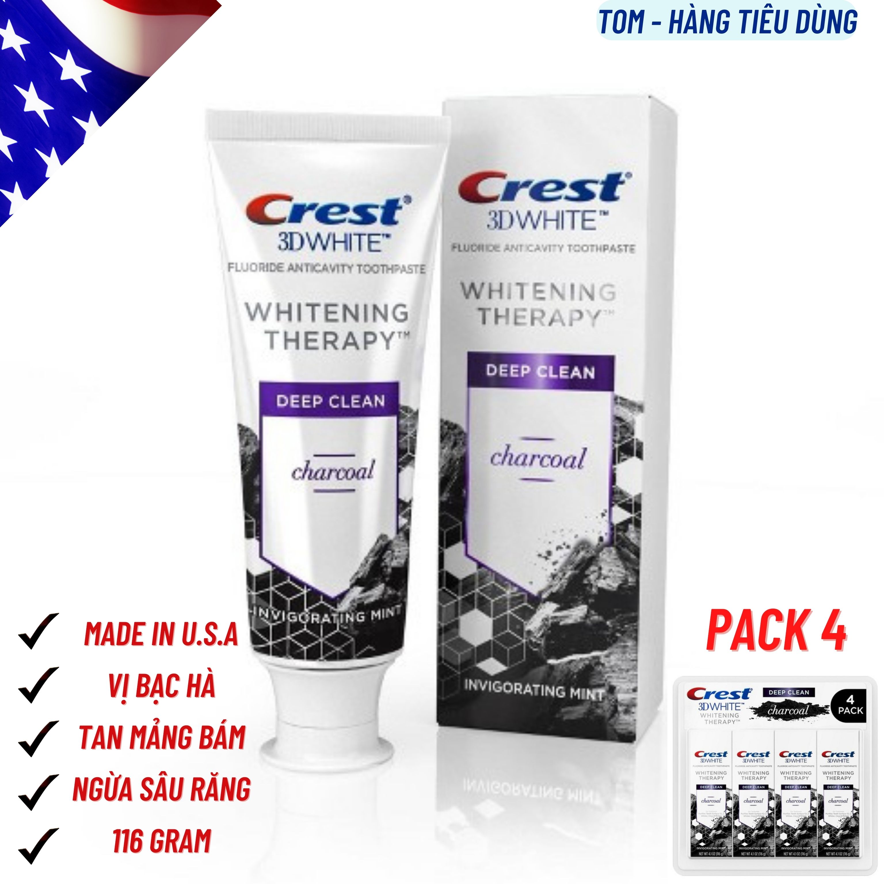 Kem đánh răng Crest 3D White Whitening Therapy Deep Clean Charcoal 116gr