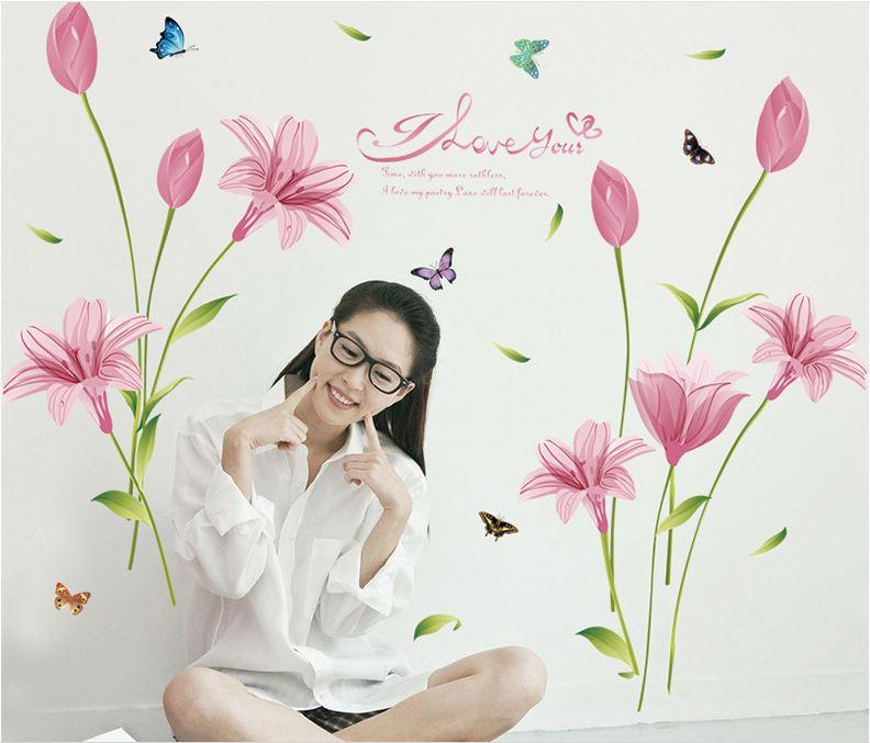 [HCM]DECAL DÁN TƯỜNG HOA ANH THẢO TÍM VÀ HỒNG