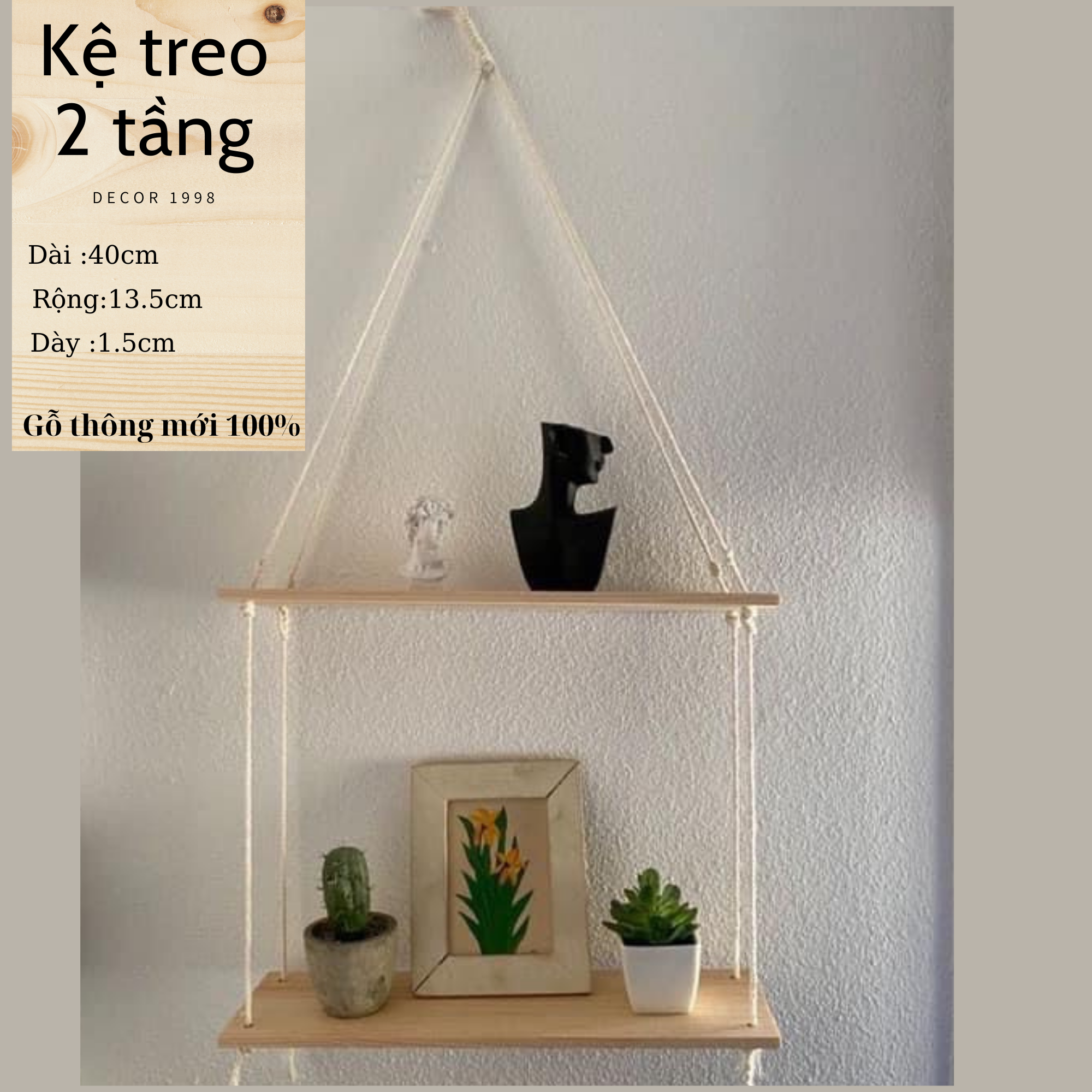 KỆ GỖ,KỆ TREO TƯỜNG,KỆ DECOR DÂY THỪNG
