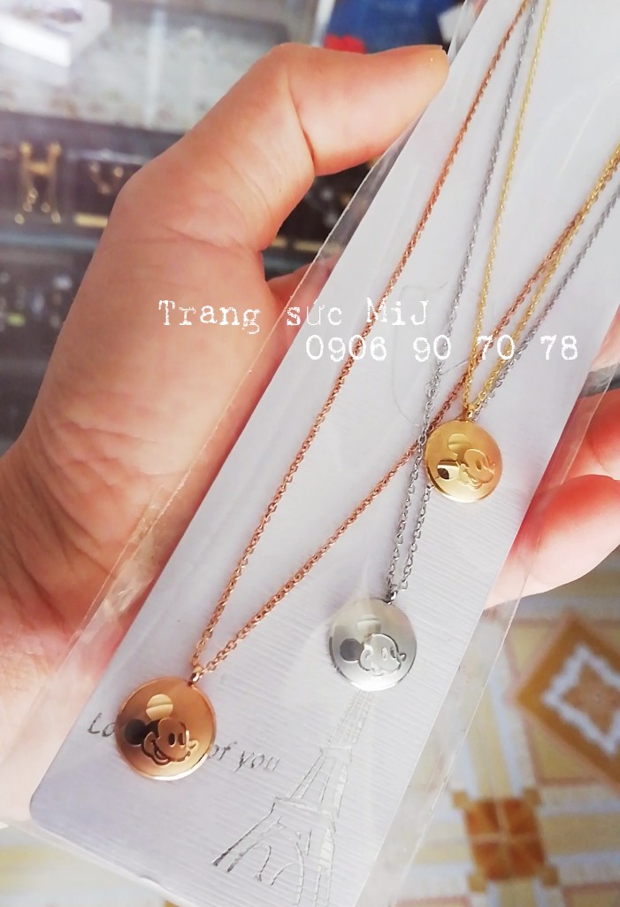 Dây chuyền titan chuột mickey mạ vàng tươi