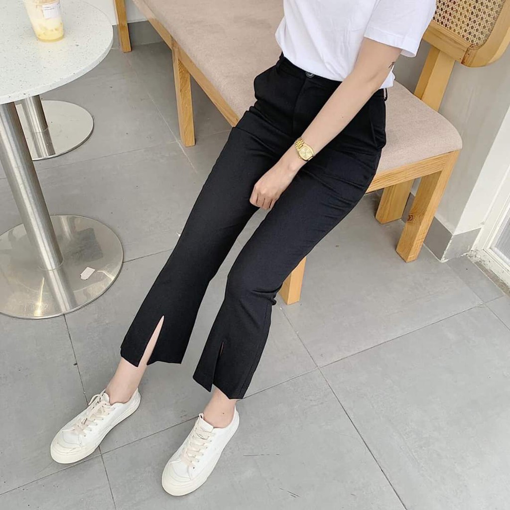 Quần Ống Loe Cạp Cao Xẻ Trước