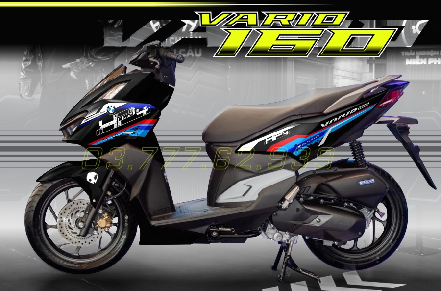 Tem rời vario 160 xe đen - mẫu hp4 đỏ xanh trắng siêu hot 2023