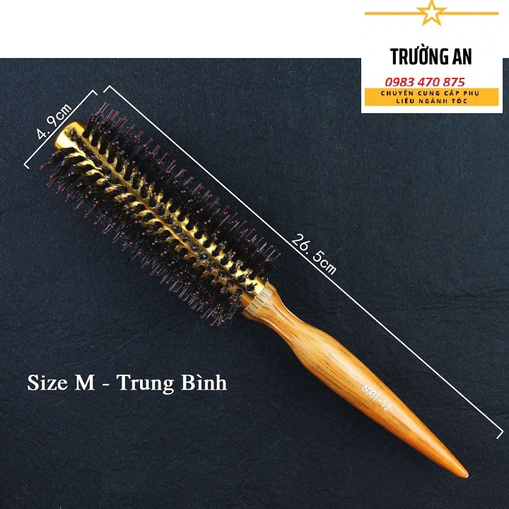 Lược tròn cán gỗ sấy tóc xoăn tạo kiểu size s