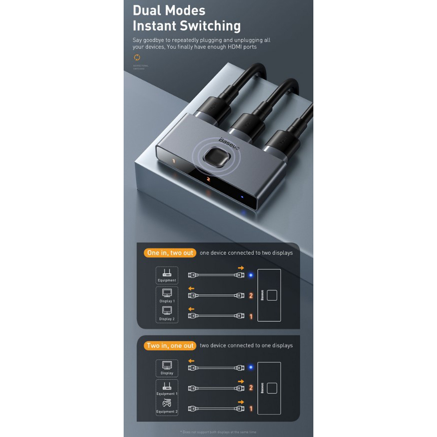 Thiết bị chia cổng HDMI 2 chiều Baseus Matrix HDMI Splitter - CAHUB-BC0G