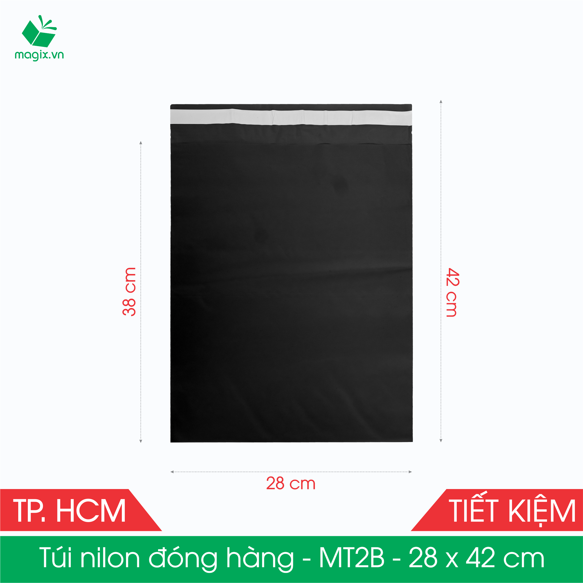 MT2B - 28x42 cm - Túi nilon TIẾT KIỆM gói hàng - 100 túi niêm phong đóng hàng màu ĐEN