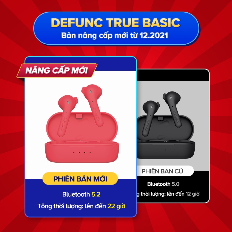 [FreeshipMAX] Tai Nghe Bluetooth Không Dây True Wireless Defunc True Basic BT 5.2, Cảm Ứng, Kháng Nước IPX4, Pin Lên Đến 22H, Màu Sắc Thời Trang - Chính Hãng ?Bảo Hành 12 Tháng