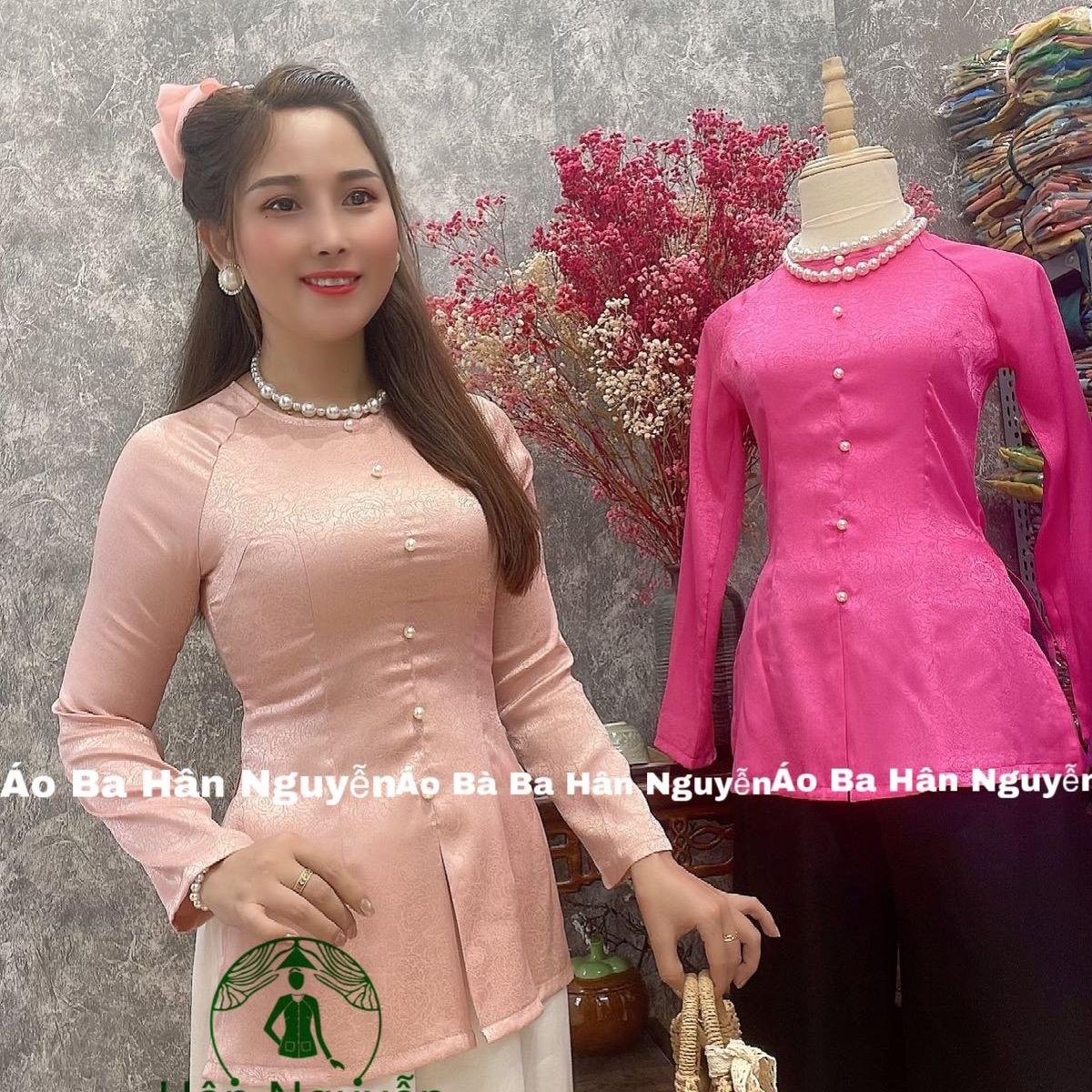 ÁO BÀ BA GAM  DÂY KÉO + QUẦN  (HOA HỒNG)