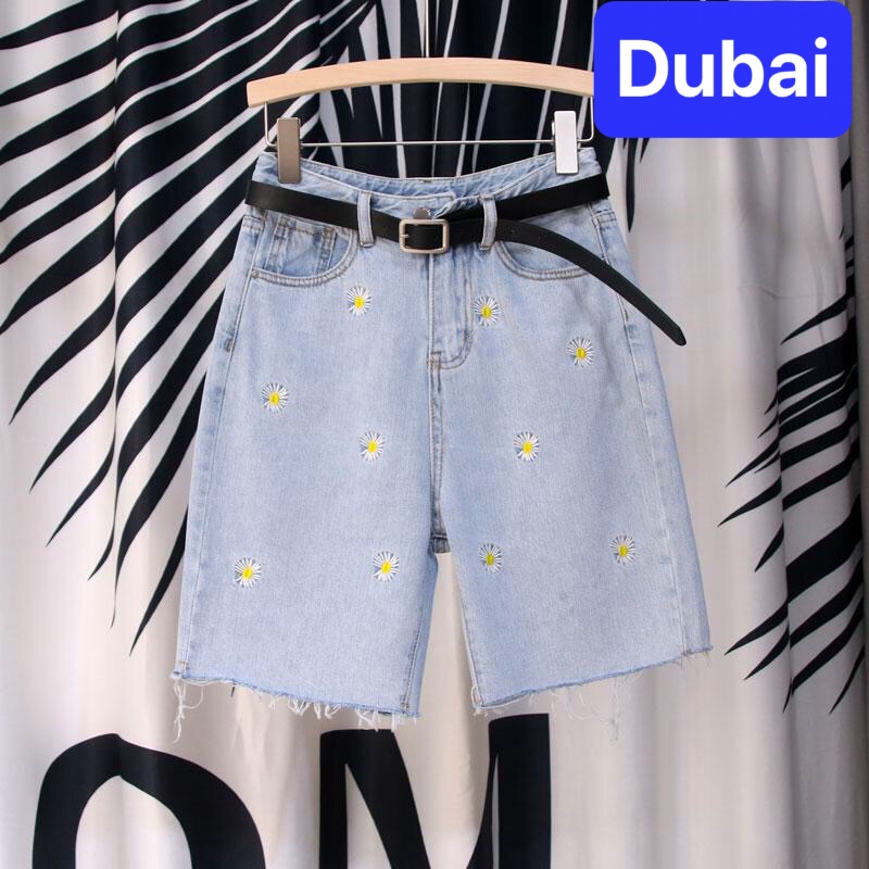 QUẦN SHORT SỌT JEAN LỬNG KIỂU NGỐ NỮ ỐNG RỘNG CHẤT BÒ XANH HOA CÚC HÀN QUỐC LƯNG CAO NÂNG MÔNG DB-224 - DUBAI FASHION
