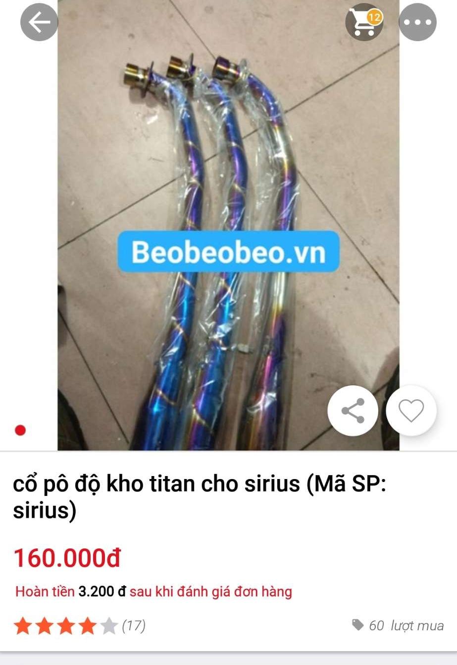 cổ pô độ sirius RC xăng màu titan