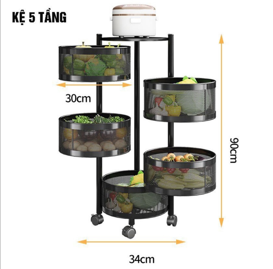 Kệ xoay tròn đựng đồ đa năng 360 độ. Loại 3 - 4 - 5 tầng. Sắt sơn tĩnh điện.