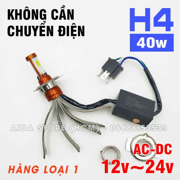 [HCM]01 bóng LED pha H4 siêu sáng 3 tim tản nhiệt đuôi công AC-DC 12-24v 40w - CHẠY ĐƯỢC ĐIỆN MÁY