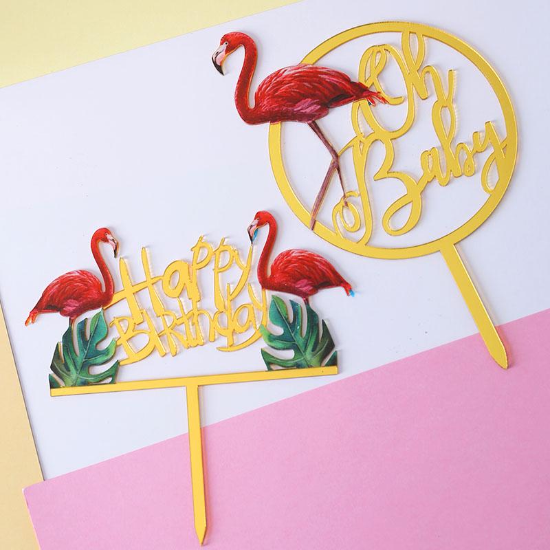 Bánh Nhãn Ghép Hình Mica Màu Sừng Hươu Con Kỳ Lân Flamingo Voi Sinh Nhật Phích Cắm Bộ Sưu Tập Đầm Dự Tiệc Trang Trí