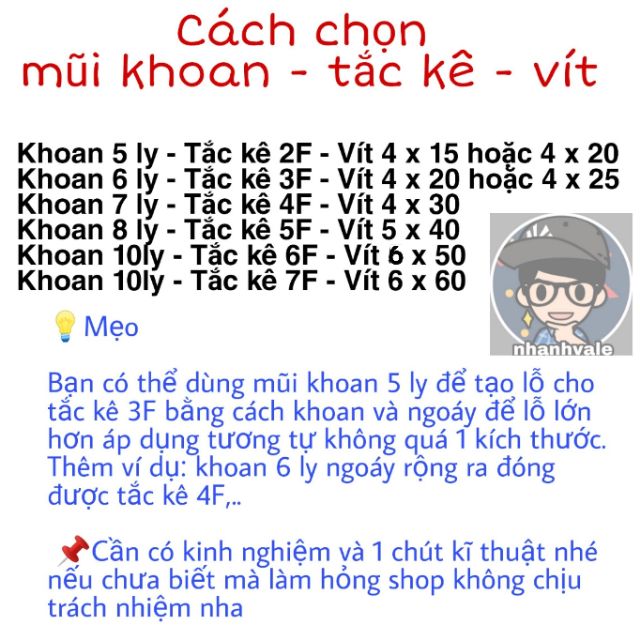 [HCM]Vít bắt tắc kê nhựa 2F 3F 4F 5F 6F 7F | 100g