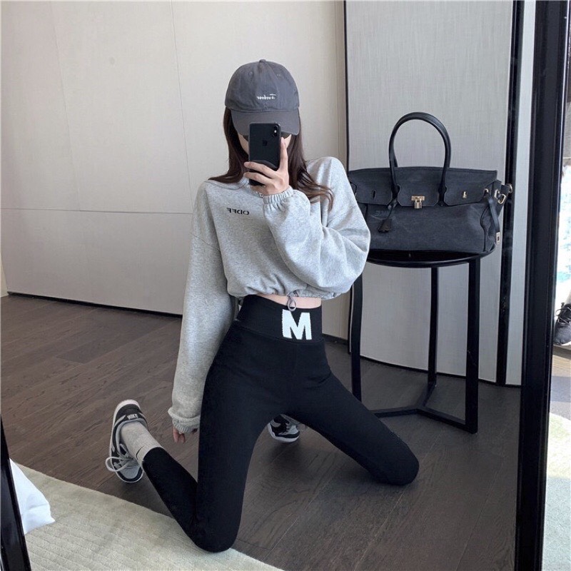 Quần leeging lưng cao cạp chữ m chất bozip co giãn 4 chiều ôm dáng