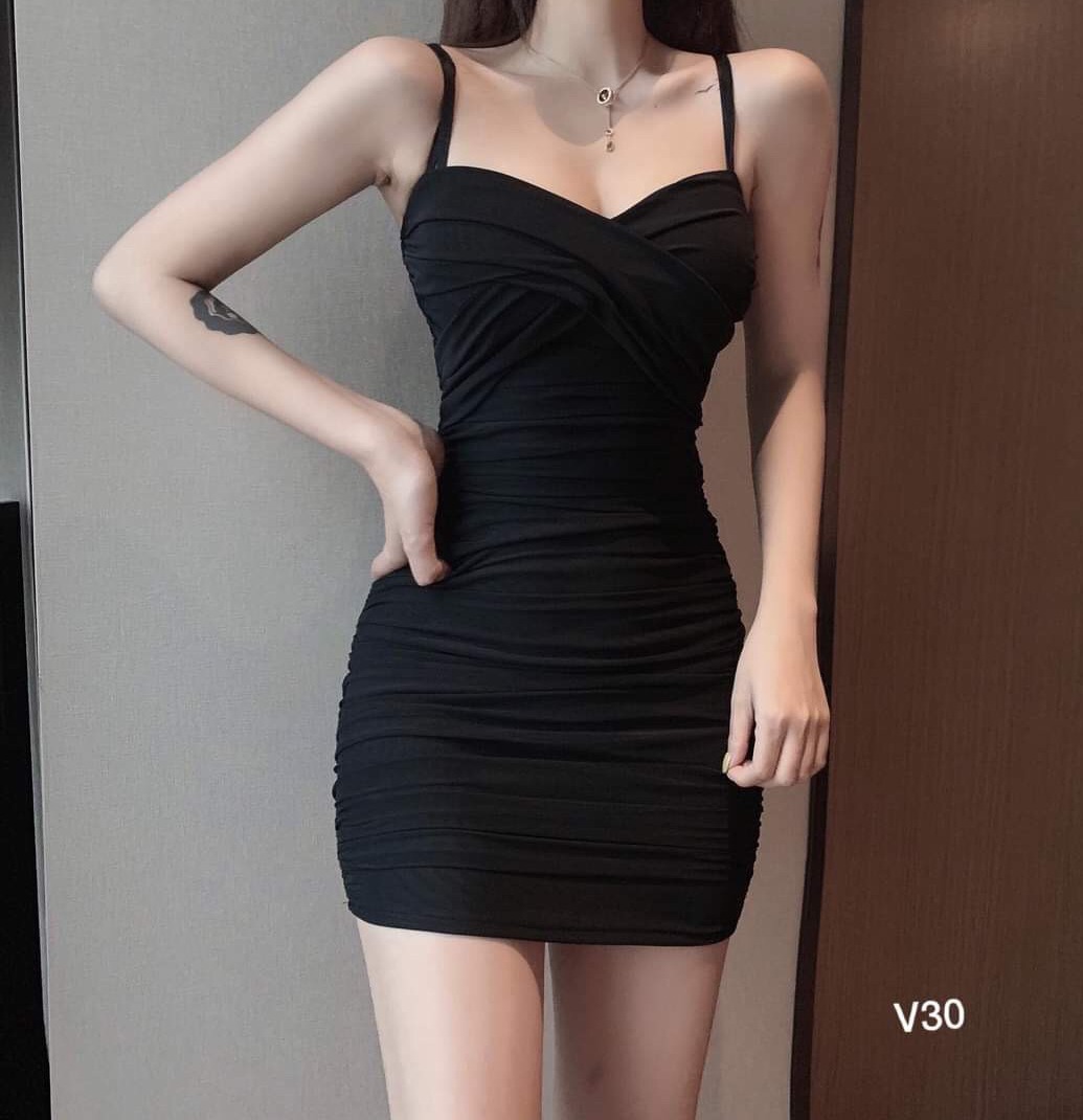 Đàm body hai dây ôm dáng vạt chéo ngực thời trang