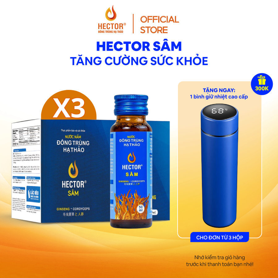 Combo 3 hộp Nước uống Đông Trùng Hạ Thảo Hector Sâm (50mlx30chai)