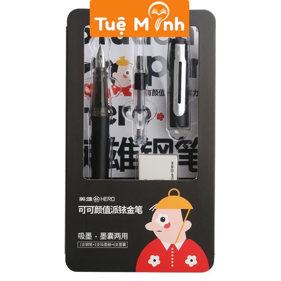 Bút máy kèm lọ mực Hero B68, bút mực luyện chữ đẹp nét thanh nét đậm