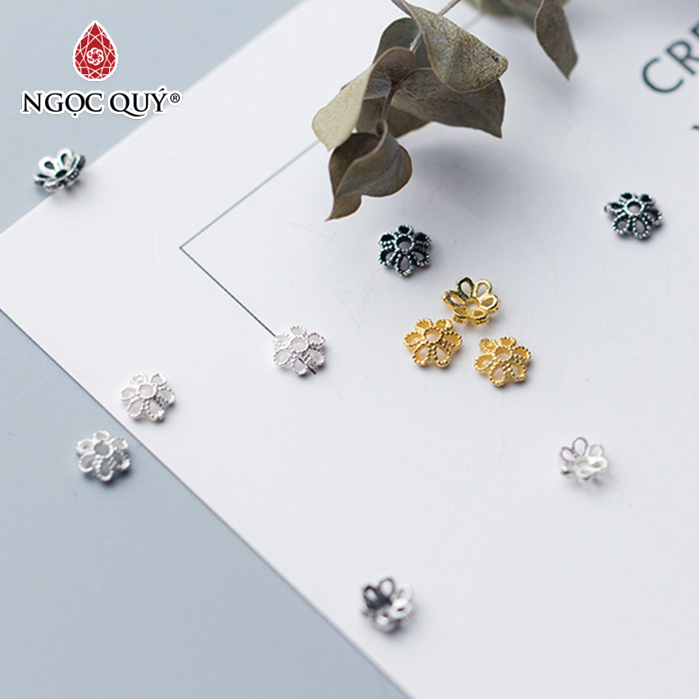 [HCM]Combo 2 cái charm bạc chụp hạt họa tiết hoa văn - Ngọc Qúy Gemstones