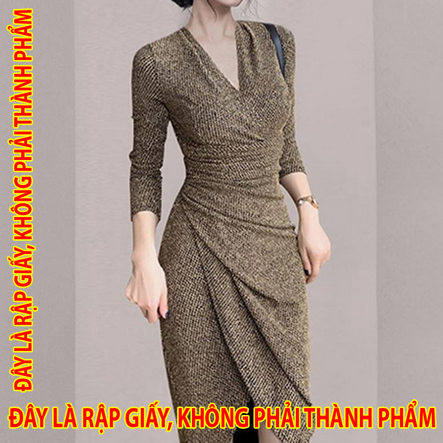 Rập giấy dc033 - đầm chéo ngực xếp ly hông