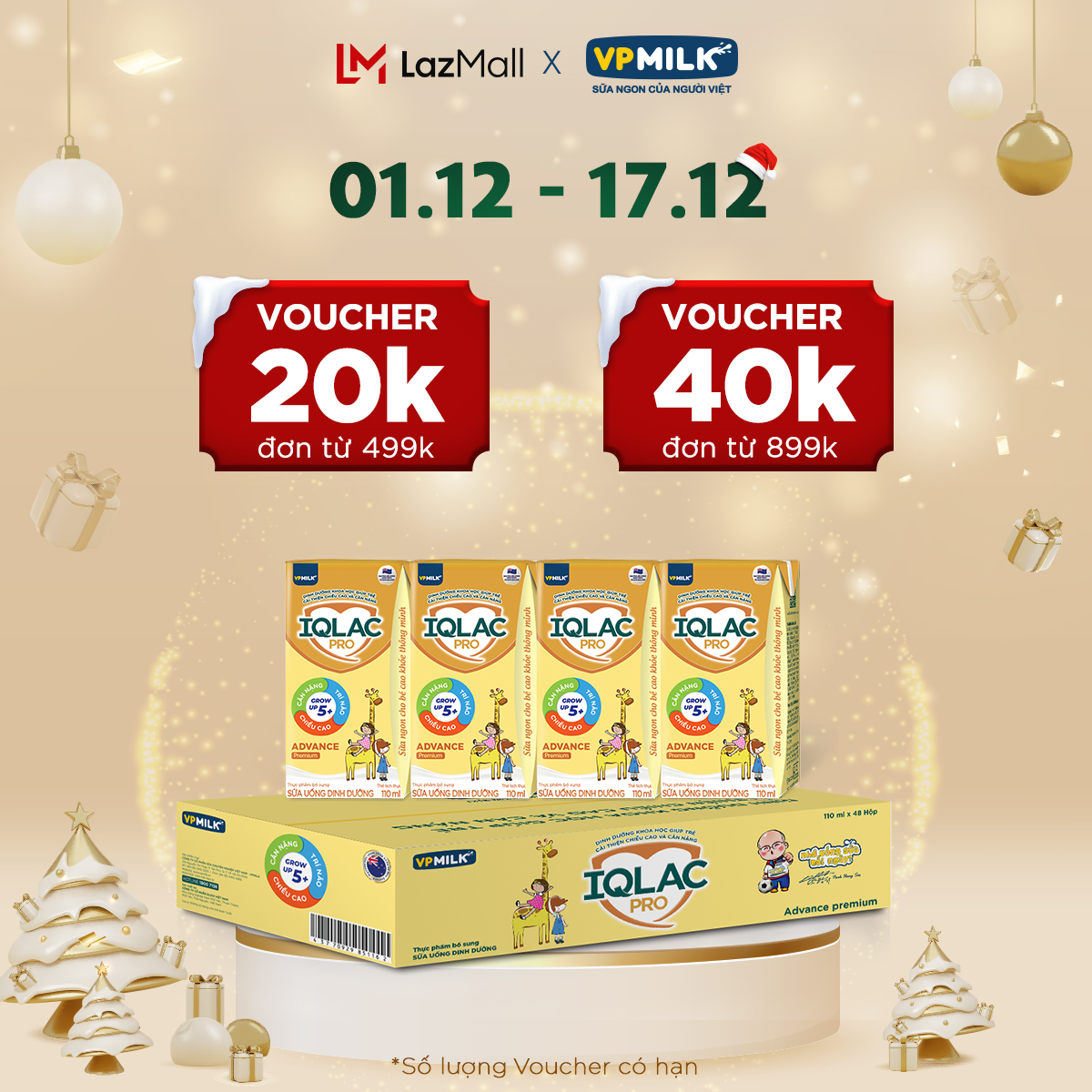 Thùng 48 Hộp 110ml Sữa Bột Pha Sẵn VPMilk IQLac Pro Advance Premium Cho Bé