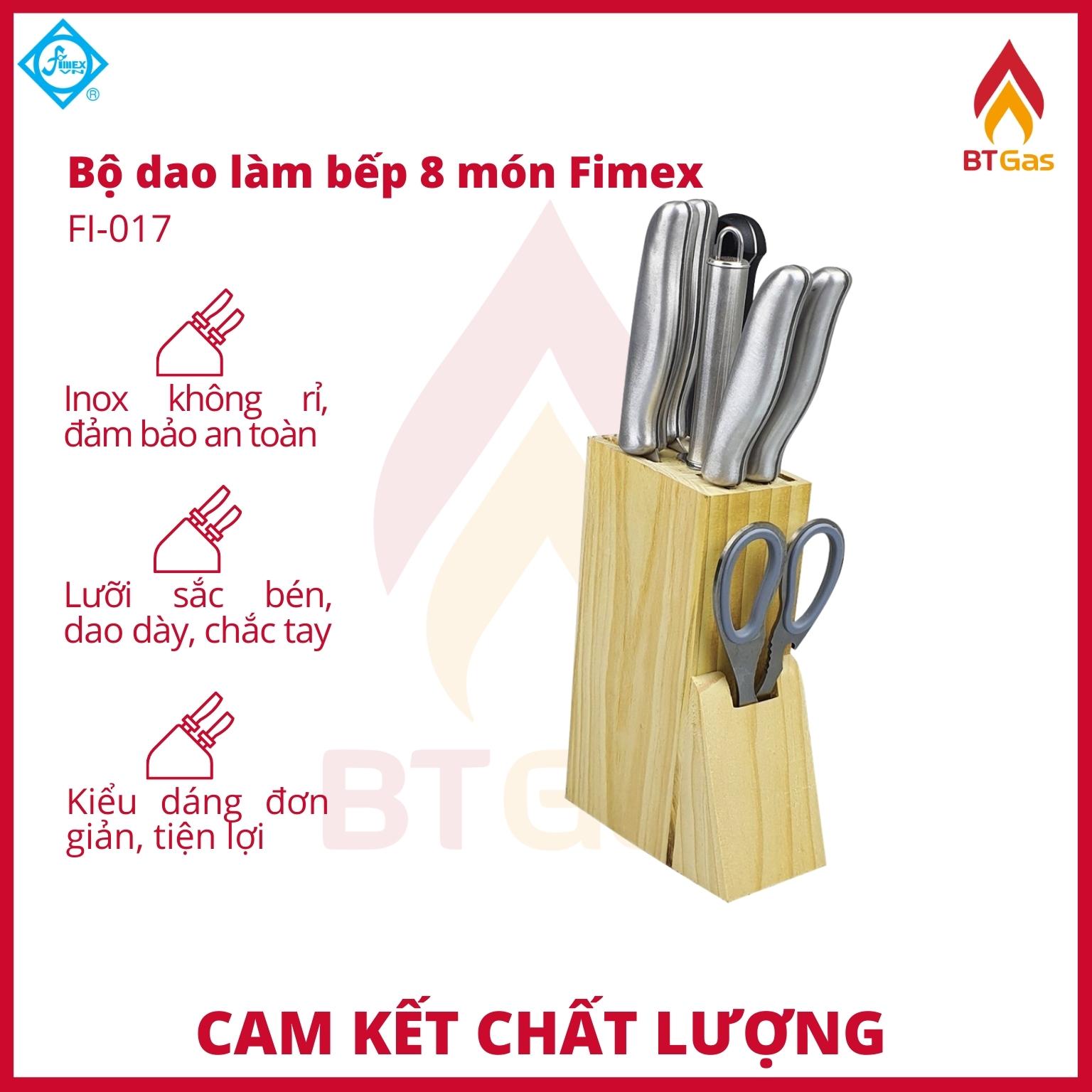 Bộ dao Inox Fimex 8 món (5 dao, 1 kéo, 1 thanh mài dao, 1 giá để dao) FI-017