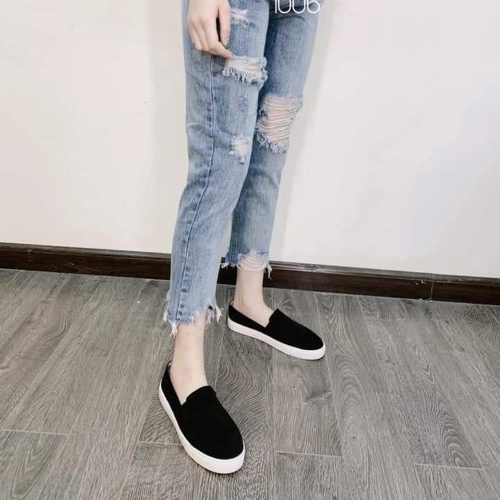 GIÀY LƯỜI NỮ I GIÀY SLIP ON NỮ DA LỘN TRƠN GÓT KẺ HOT HIT - MÃ 365