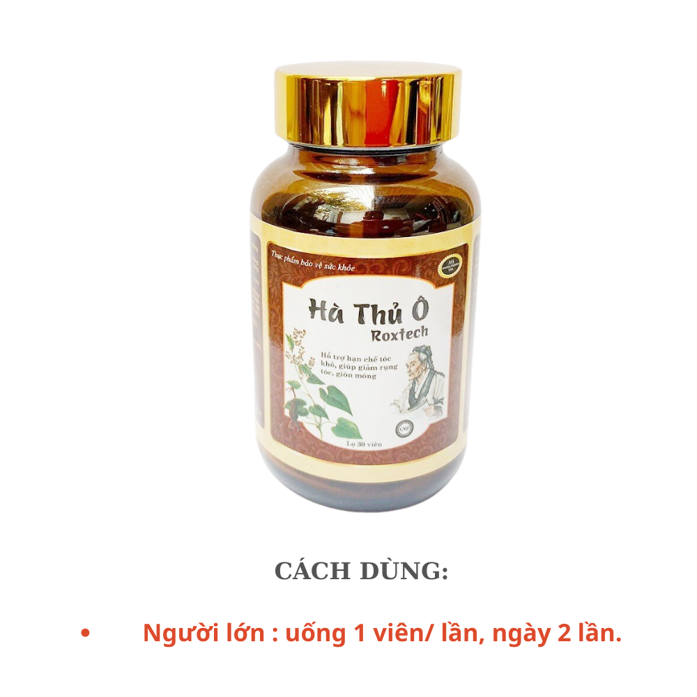 Hà thủ ô Roxtech giúp khỏe tóc, đen tóc, giảm bạc tóc, khô tóc, rụng tóc - Chai 30 viên
