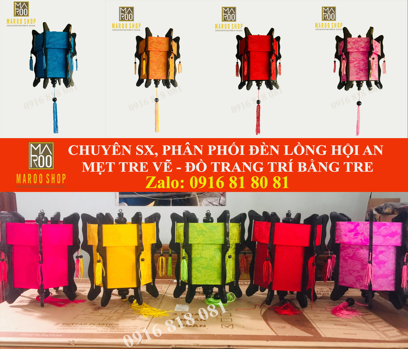 Đèn lồng Hội An gỗ Lục giác vải lụa