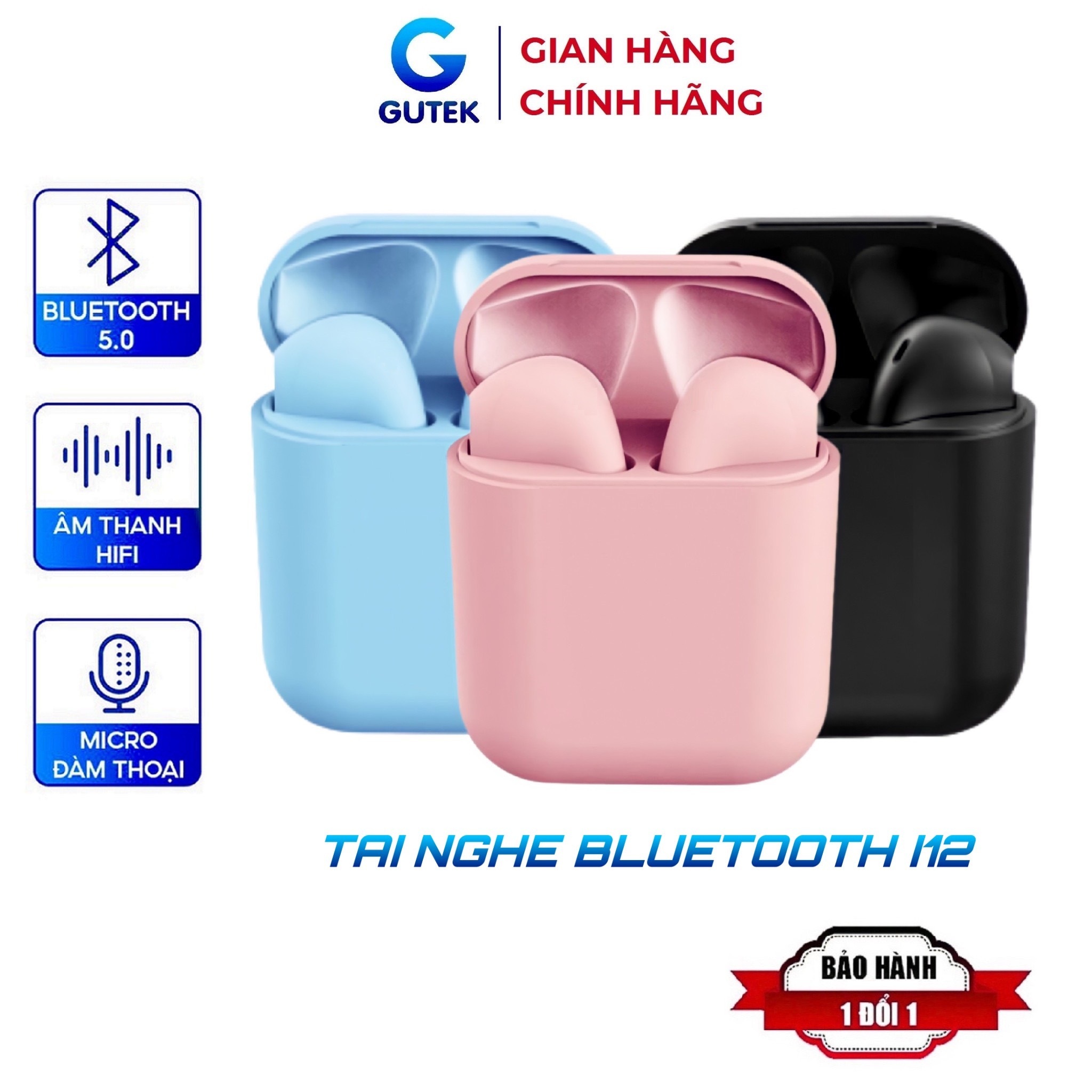 Tai nghe bluetooth không dây Gutek inpods 12 v5.0 nút cảm ứng âm thanh HiFi có mic đàm thoại