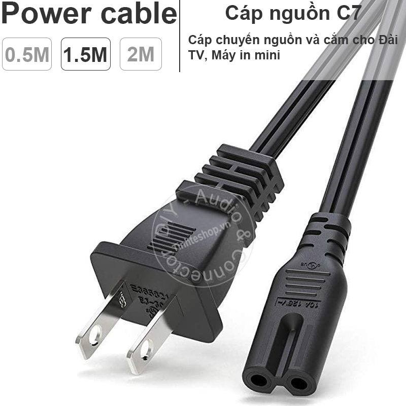 2-prong AC Power Supply Cord Cable 0.5 to 3 meters