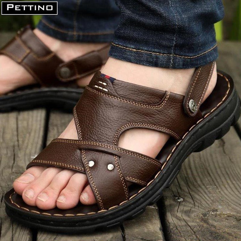[HCM]Sandal nam da bò thật đế may