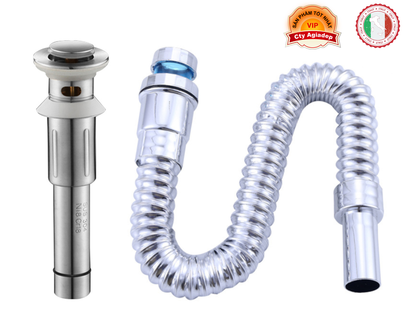 Xiphong bồn rửa lavabo - Loại nút bấm - SUS304 Hàng cao cấp ITALIA
