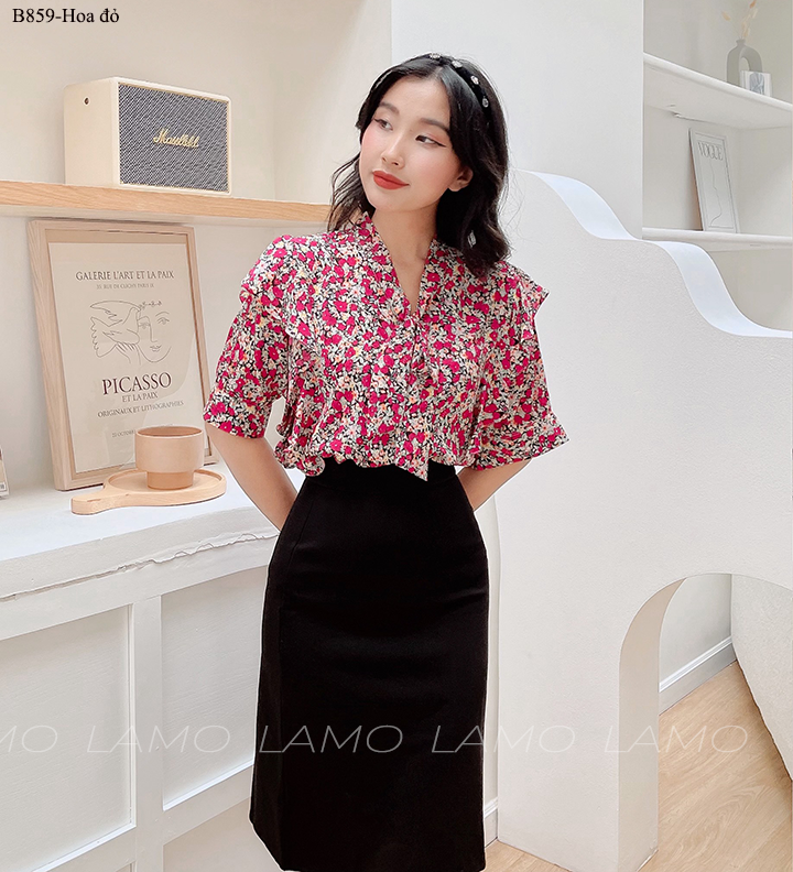 ÁO SƠ MI CÔNG SỞ ÁO KIỂU BÈO VAI CỘT NƠ-B859